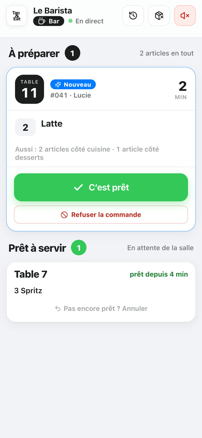 Service screen — Bar
